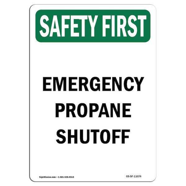 OSHA Sign, Emergency Propane Shutoff, 5in X 3.5in Decal, 10PK, 3.5" W, 5" L, Portrait, PK10